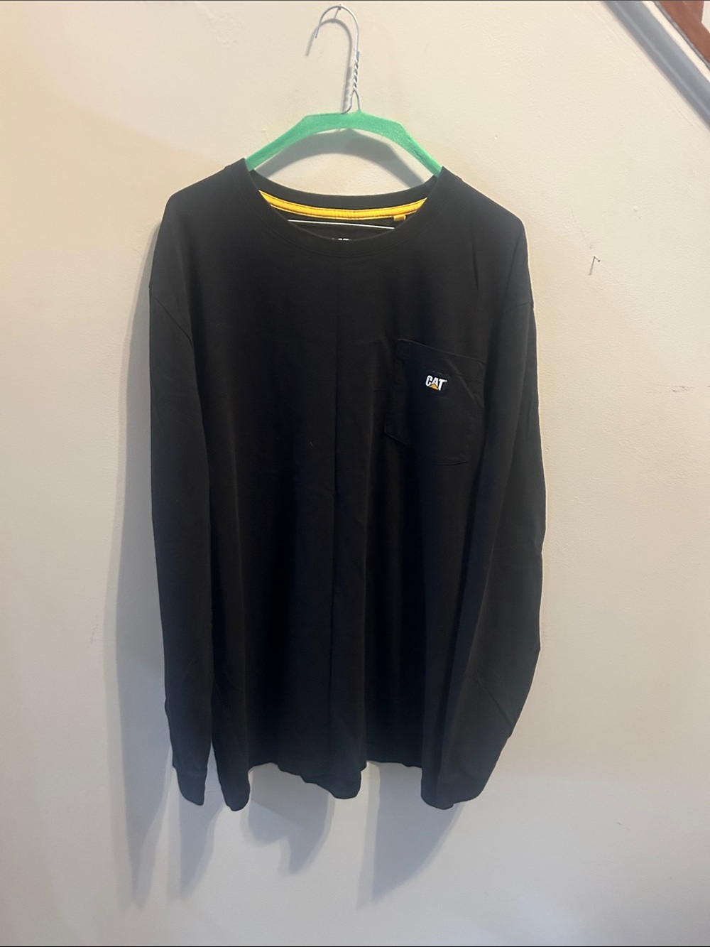 CAT Men's Black Long-Sleeve Pocket Tee with Logo